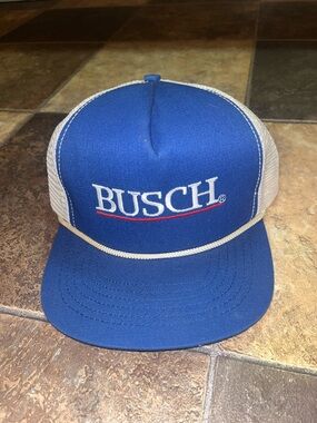 Vintage Busch Blue and White Trucker Cap with Contrast Rope